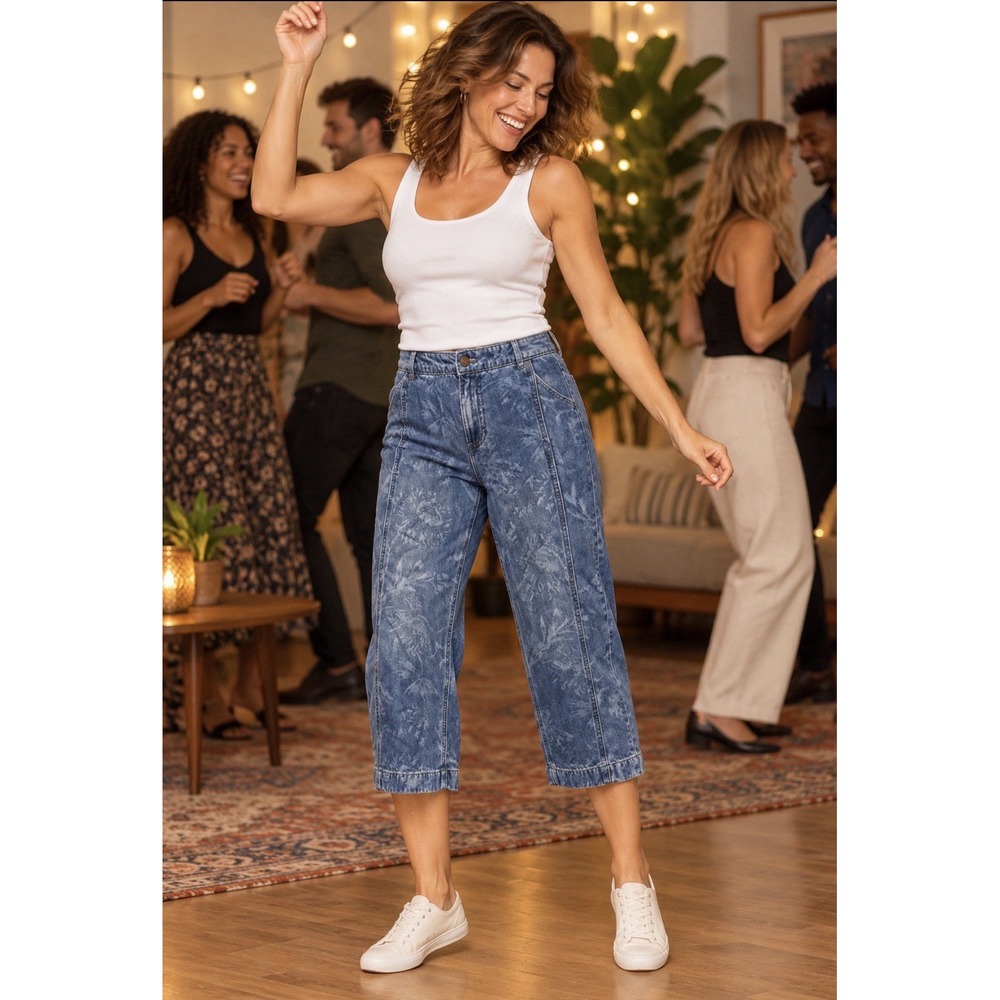 Talbots Ocean Flora Wide Leg Crop Jeans Women's Size 4p  High Waisted Tencel